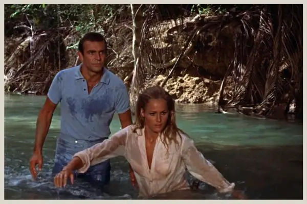 Honey Ryder and James Bond in the swamp at Crab Key island