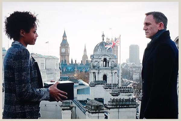 Bond and Miss Moneypenny meet on roof overlooking London