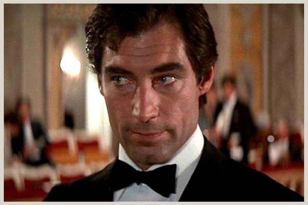 Timothy Dalton as 007 in a tuxedo