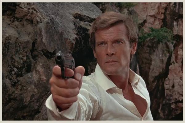 Roager Moore as James Bond in he Man with the Golden Gun
