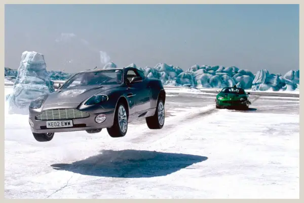 Bond in Aston Martin V12 Vanquish in Iceland