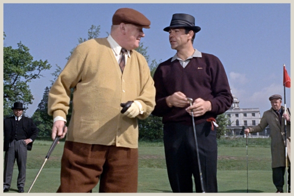 Auric Goldfinger and James Bond playing golf