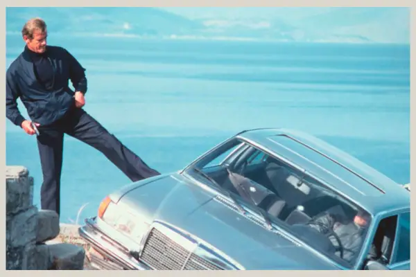 Bond pushes Emile Locque over the cliff top