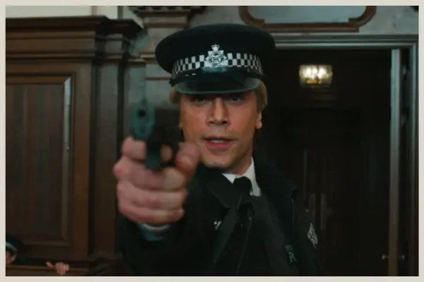 Raoul Silva disguised as a police officer in Skyfall
