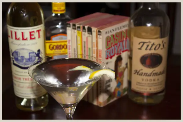 The ingredients for a James Bond Vesper martini Drink